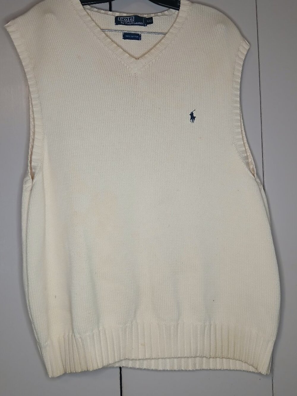 Polo Ralph Lauren Men's XXL Beige Cotton Vest V-Neck Sweater (1174E)